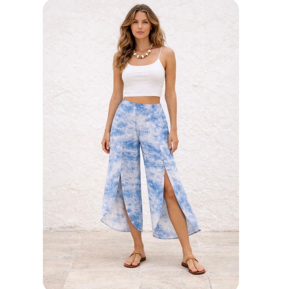 Y2K Gypsy Rose Blue Boho Coastal ResortWear Capri Small NWT